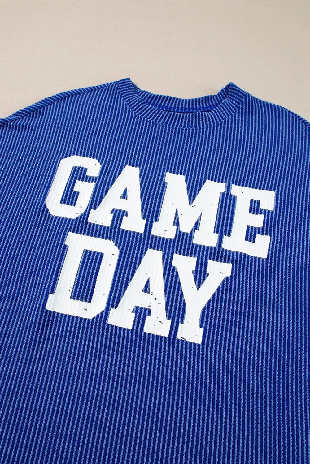 Bluing Corded GAME DAY Graphic Long Sleeve Crewneck Top - Love Salve 