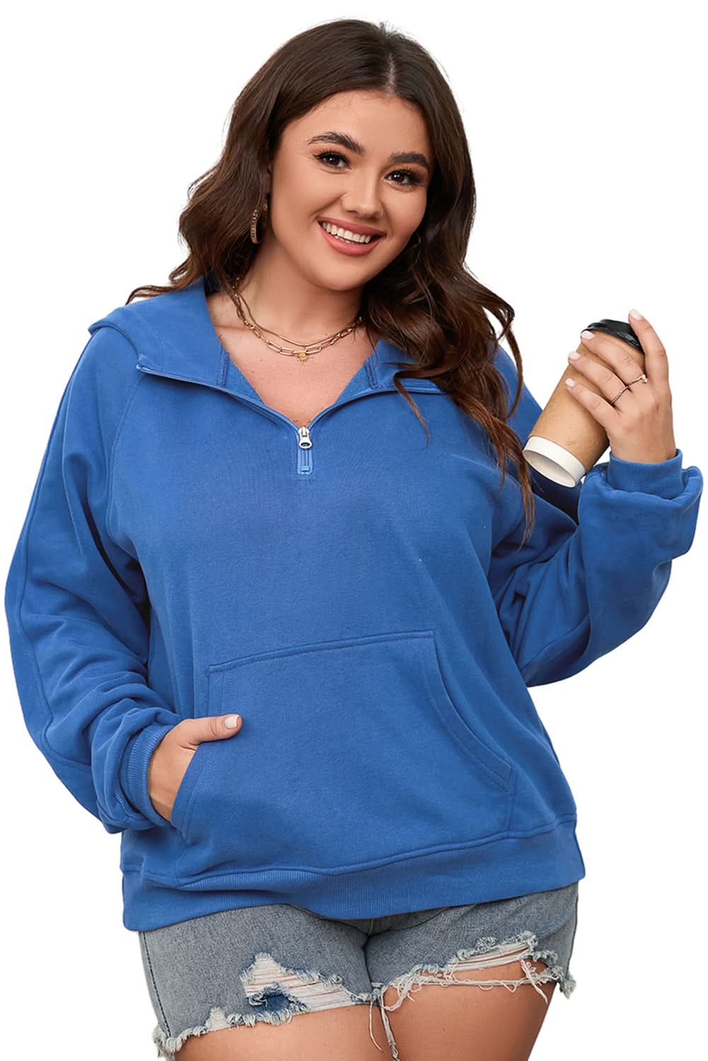 Bluing plus size zip-up hoodie - Love Salve 