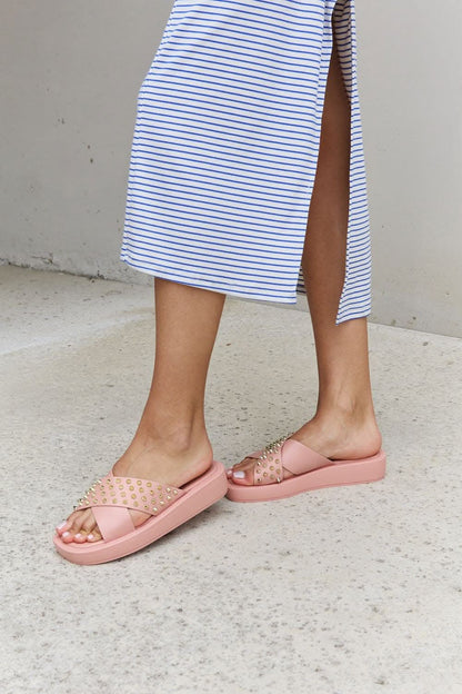 Blush studded cross strap sandals 