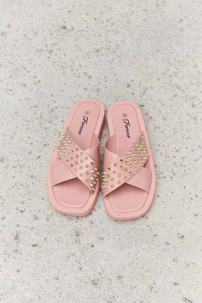 Blush studded cross strap sandals 