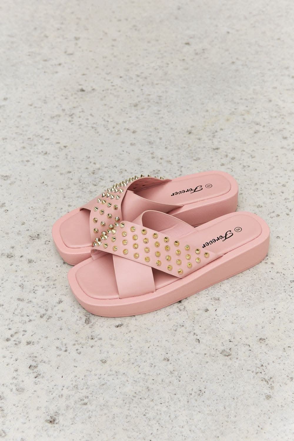 Blush studded cross strap sandals - Love Salve 