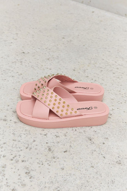 Blush studded cross strap sandals 
