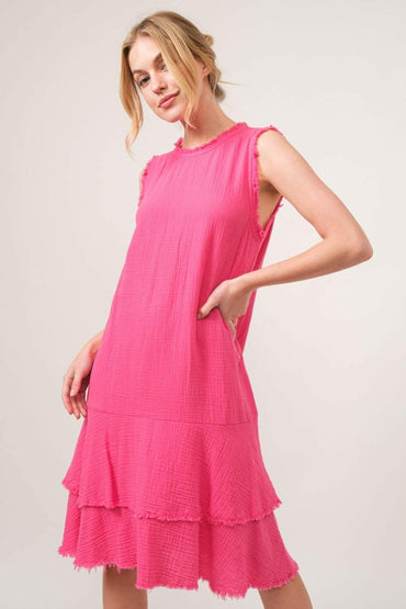 Boho Bliss Fringed Tiered Cotton Dress 