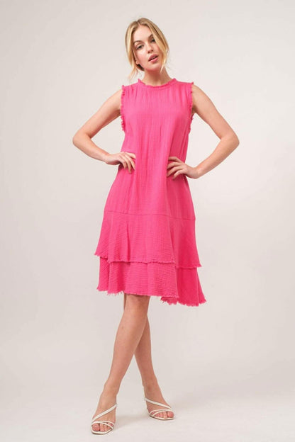 Boho Bliss Fringed Tiered Cotton Dress 