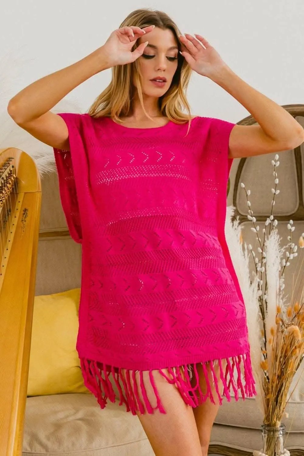 Boho Chic Fringed Hem Cotton Knit Top - Love Salve 