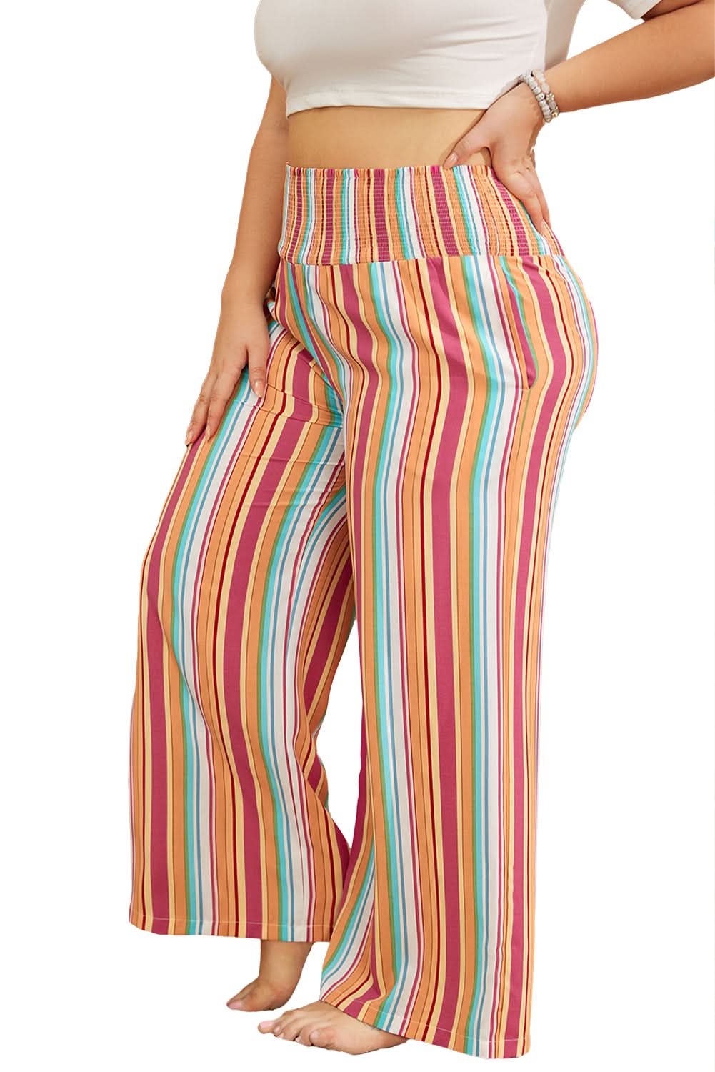 Boho chic plus-size striped pants 
