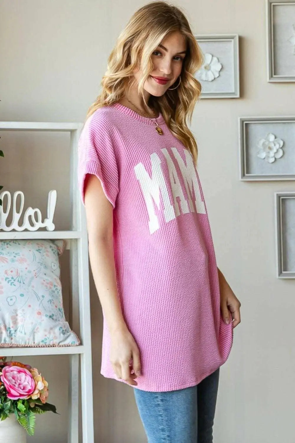 Bold Letter Graphic Print Short Sleeve T-Shirt - Love Salve 