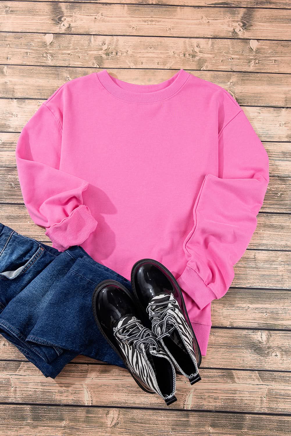 Bonbon Plain Drop Shoulder Crewneck Pullover Sweatshirt - Love Salve 