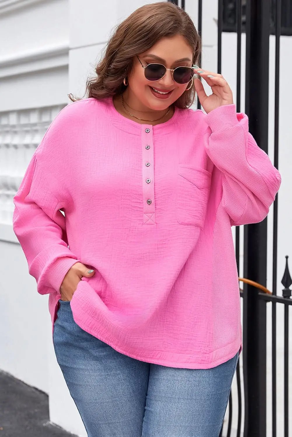 Bonbon plus size half-button top - Love Salve 