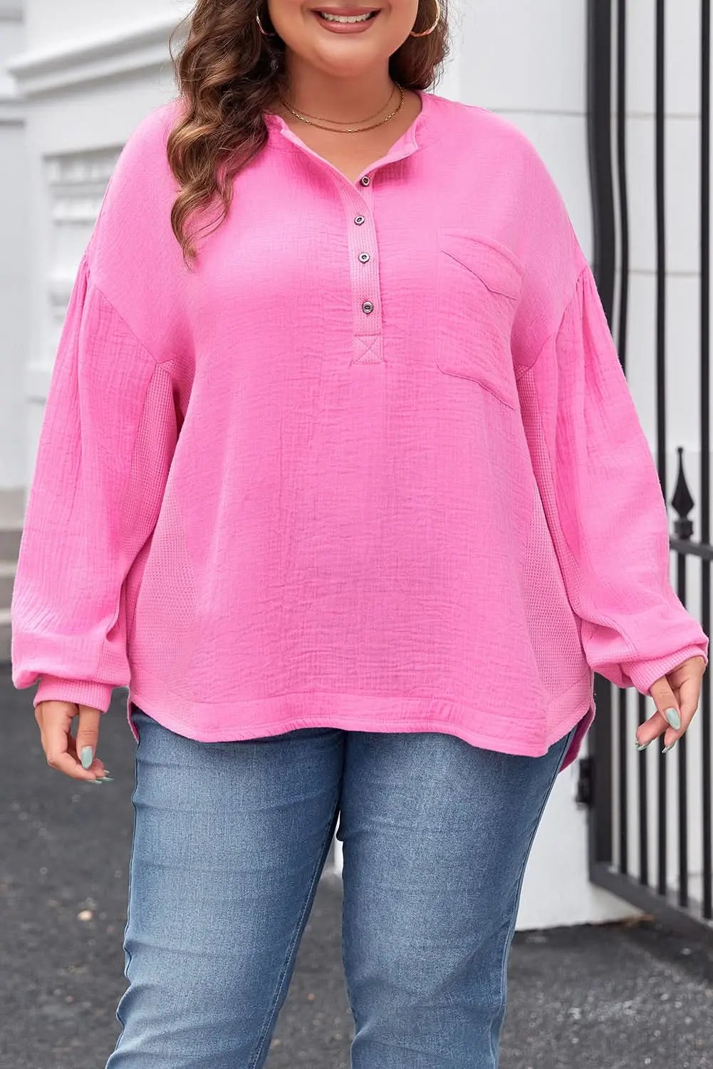 Bonbon plus size half-button top - Love Salve 