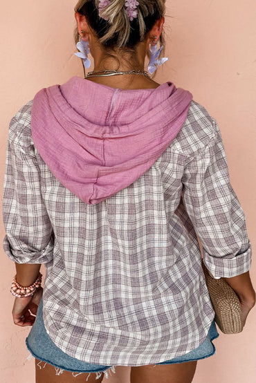 Bonbon plus size plaid hooded shirt - Love Salve 