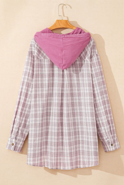 Bonbon plus size plaid hooded shirt - Love Salve 