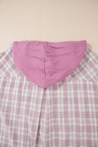 Bonbon plus size plaid hooded shirt - Love Salve 