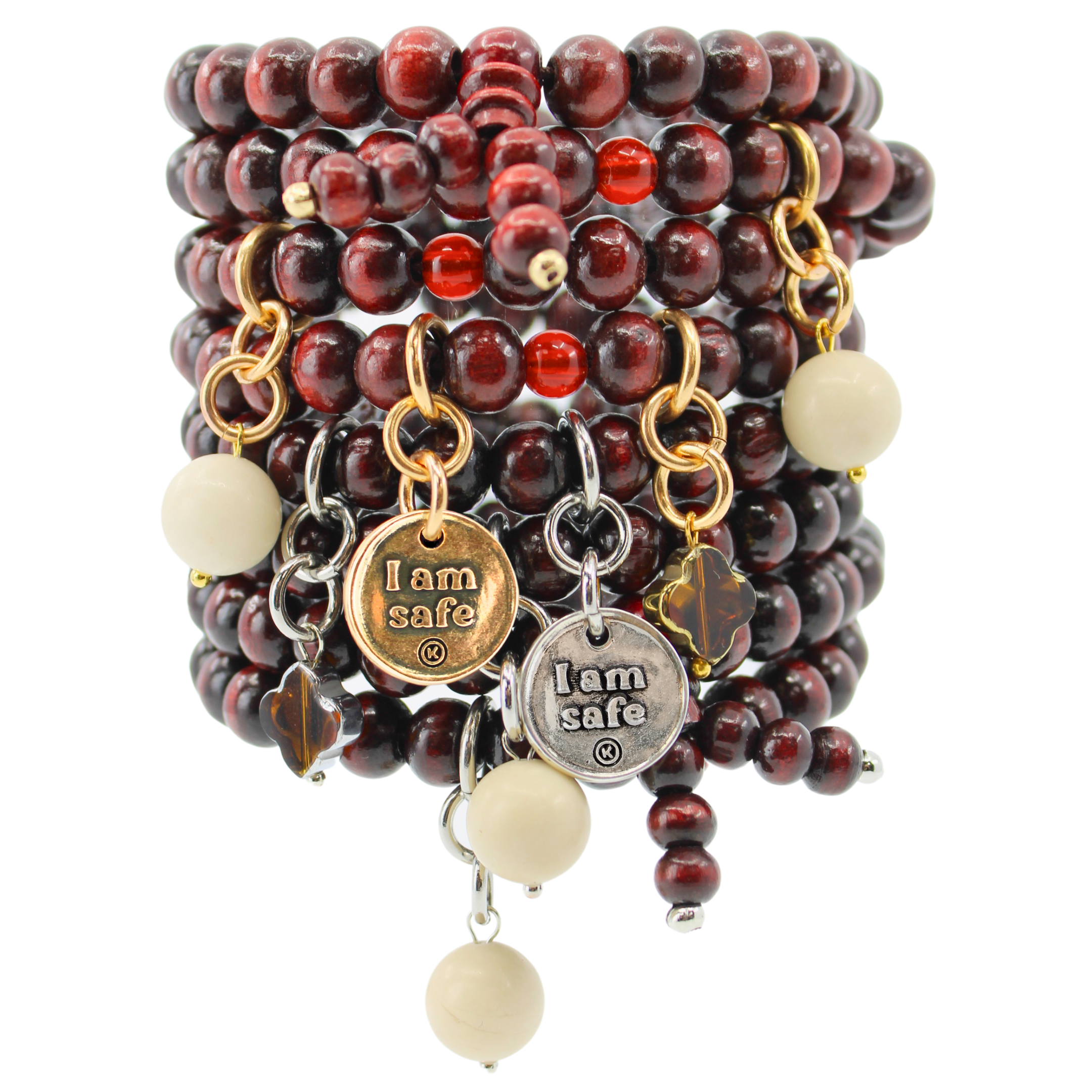 I Am Safe Heart Wood Boho Wrap Bracelet/Necklace Katia Designs