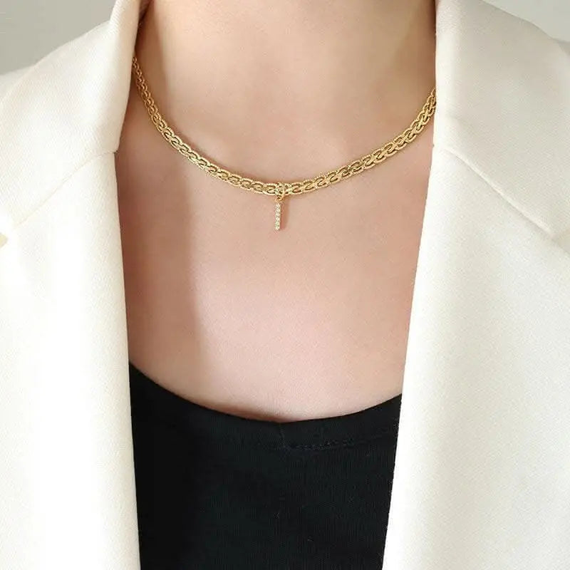 Brass zircon letter pendant necklace - Love Salve 