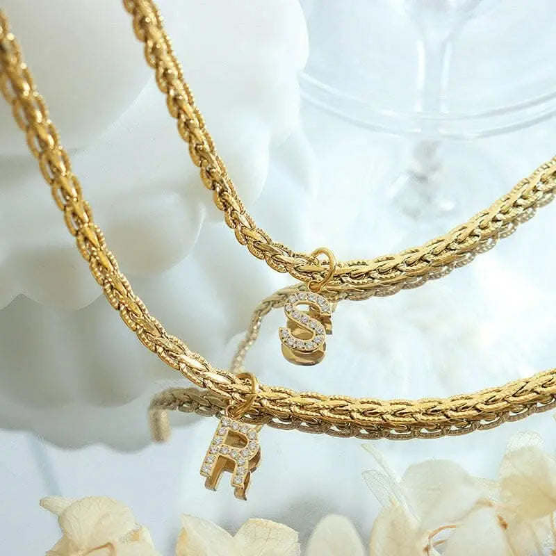 Brass zircon letter pendant necklace - Love Salve 
