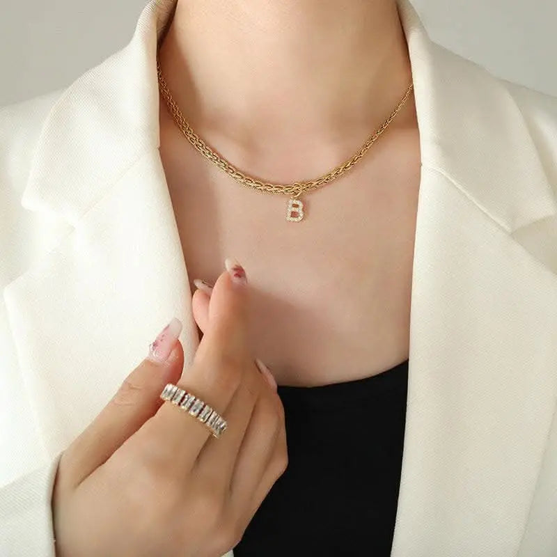 Brass zircon letter pendant necklace - Love Salve 