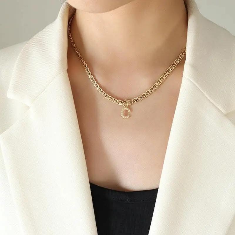 Brass zircon letter pendant necklace - Love Salve 