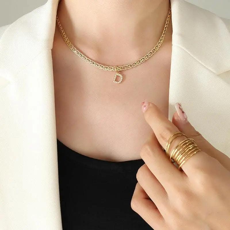 Brass zircon letter pendant necklace - Love Salve 