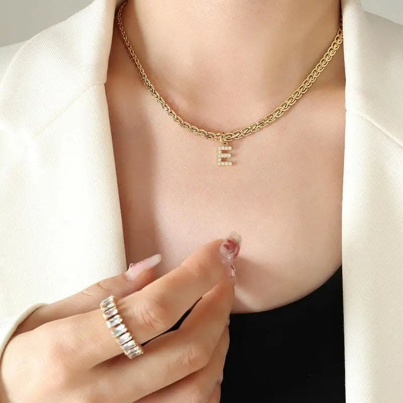 Brass zircon letter pendant necklace - Love Salve 