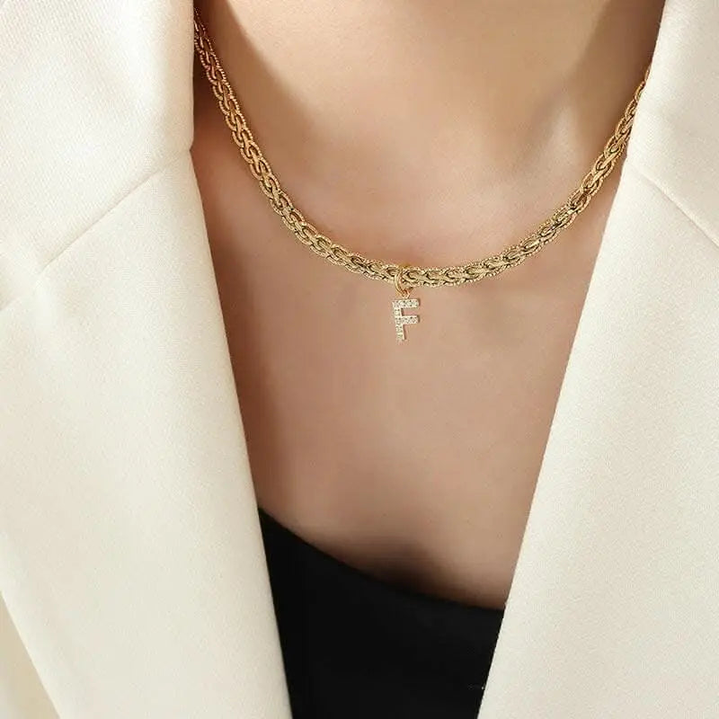 Brass zircon letter pendant necklace - Love Salve 