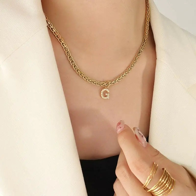 Brass zircon letter pendant necklace - Love Salve 