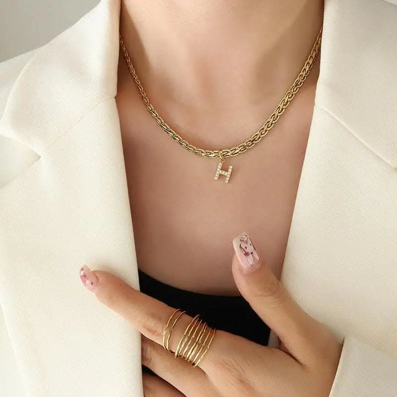 Brass zircon letter pendant necklace - Love Salve 