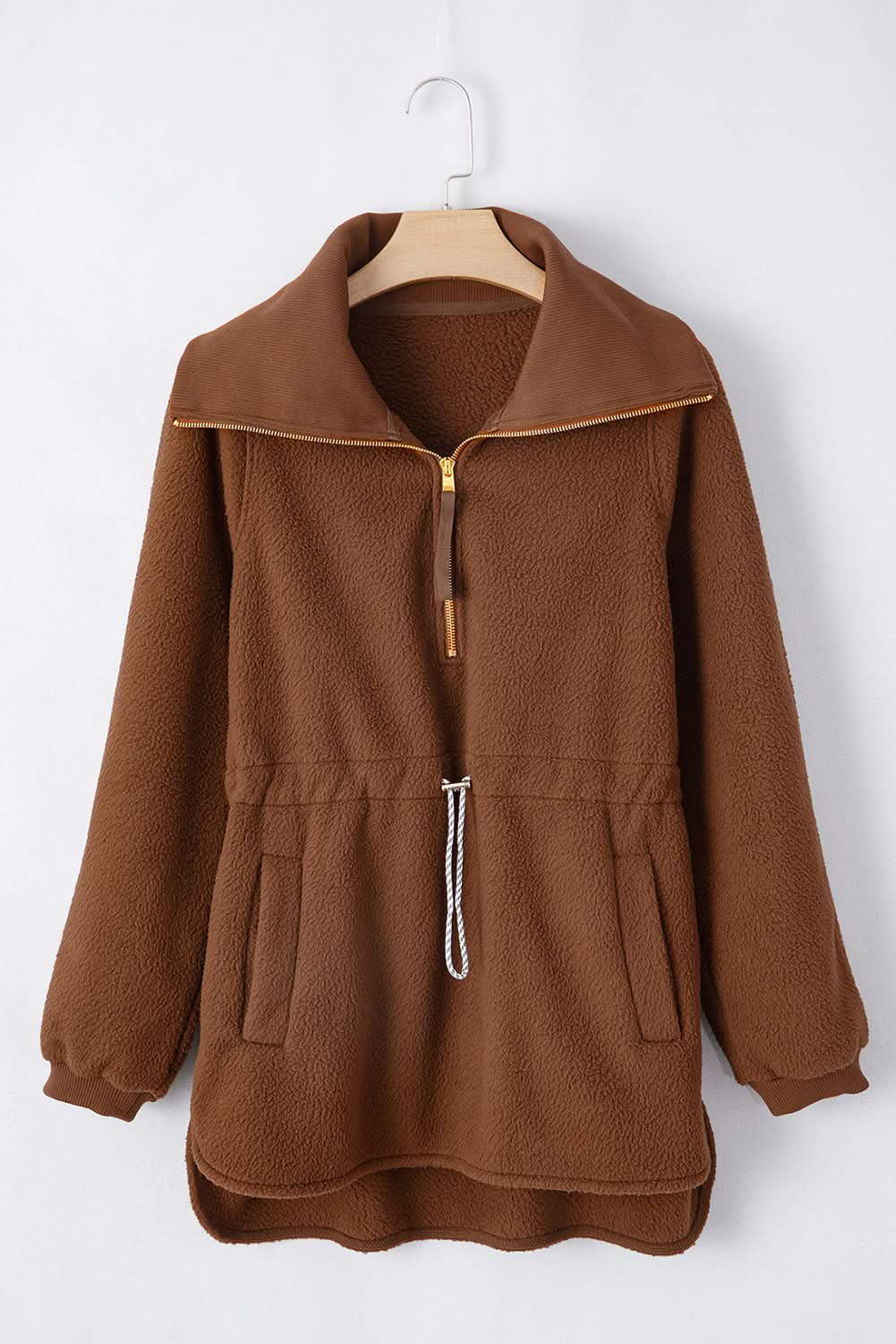 Brown Half Zip Fleece Pullover Sweatshirt - Love Salve 