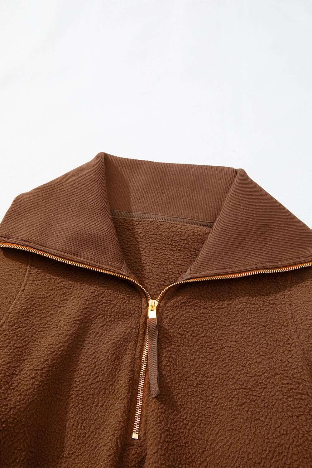Brown Half Zip Fleece Pullover Sweatshirt - Love Salve 
