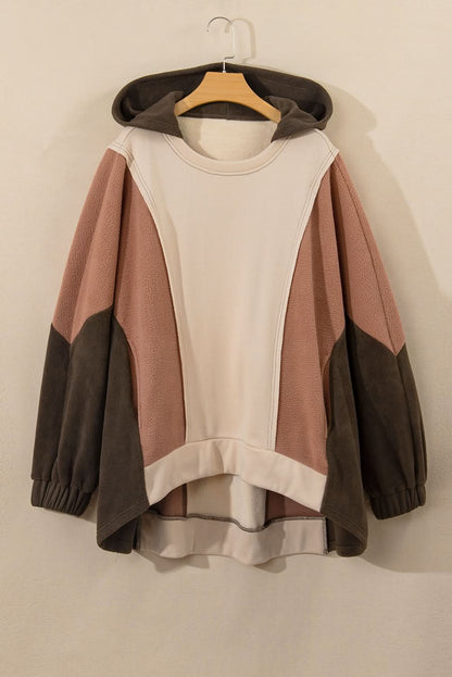 Brown colorblock plus size hoodie - Love Salve 