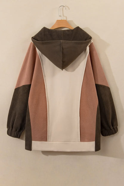 Brown colorblock plus size hoodie - Love Salve 