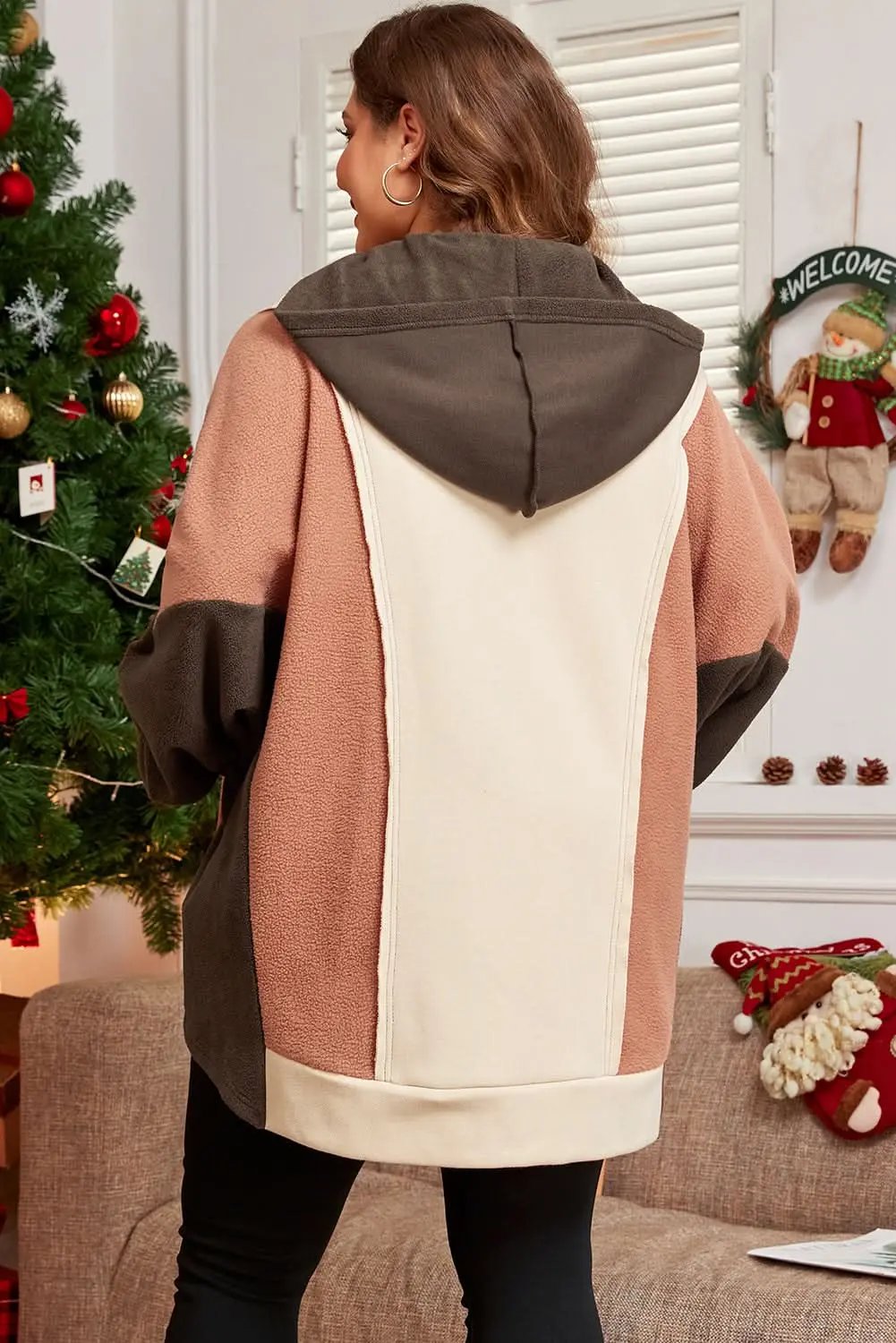 Brown colorblock plus size hoodie - Love Salve 