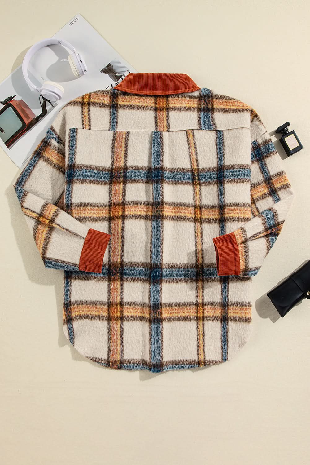 Brown stripe plus size plaid jacket - Love Salve 