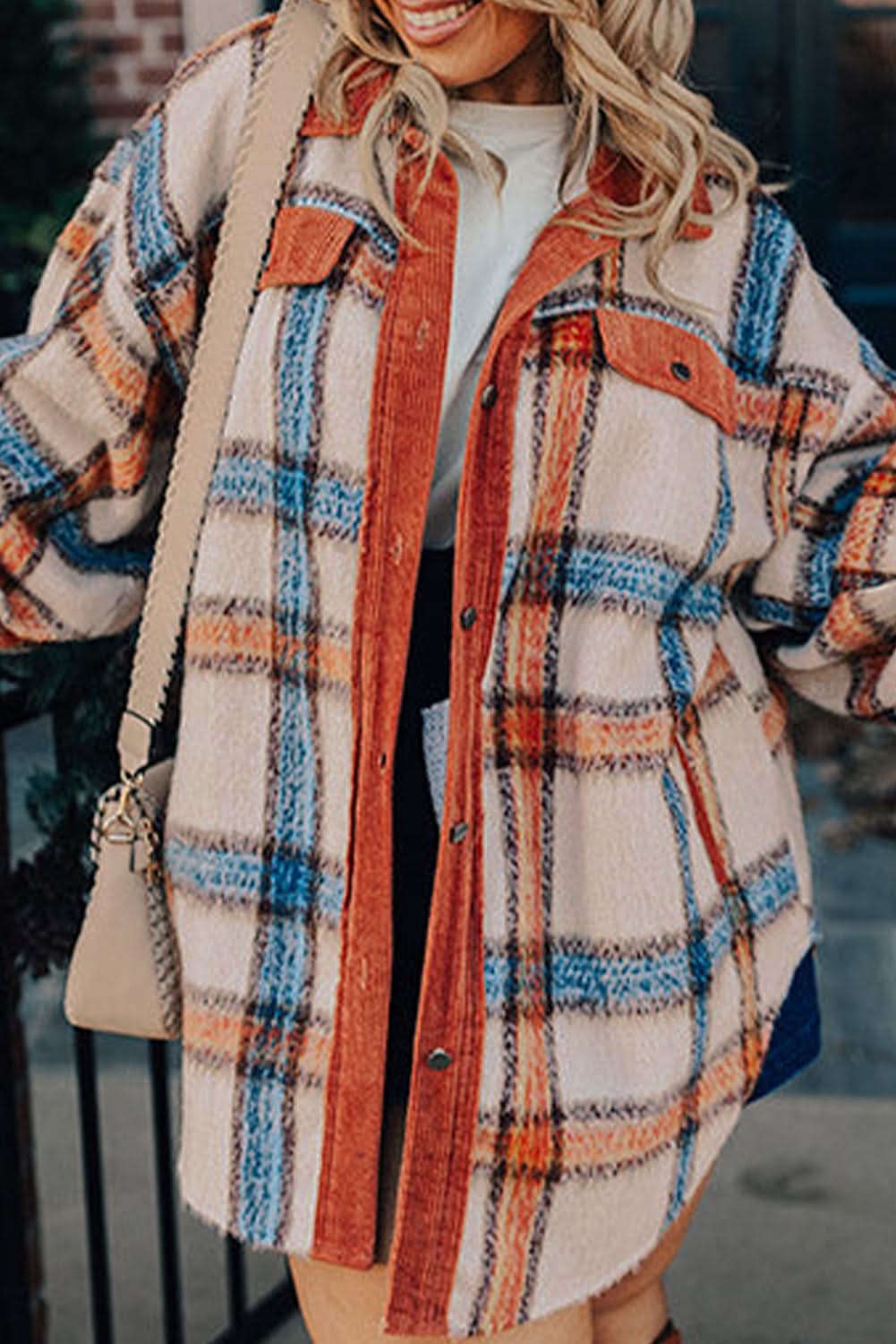 Brown stripe plus size plaid jacket - Love Salve 