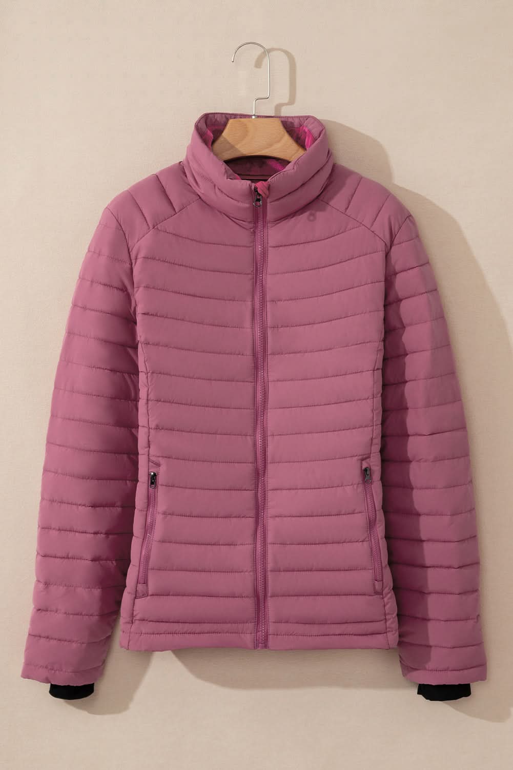 Burgundy Solid Color Quilted Zip-up Puffer Jacket - Love Salve 