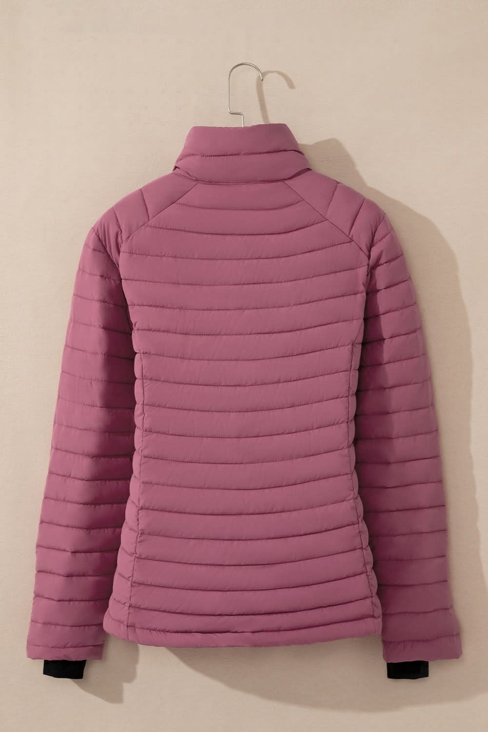 Burgundy Solid Color Quilted Zip-up Puffer Jacket - Love Salve 