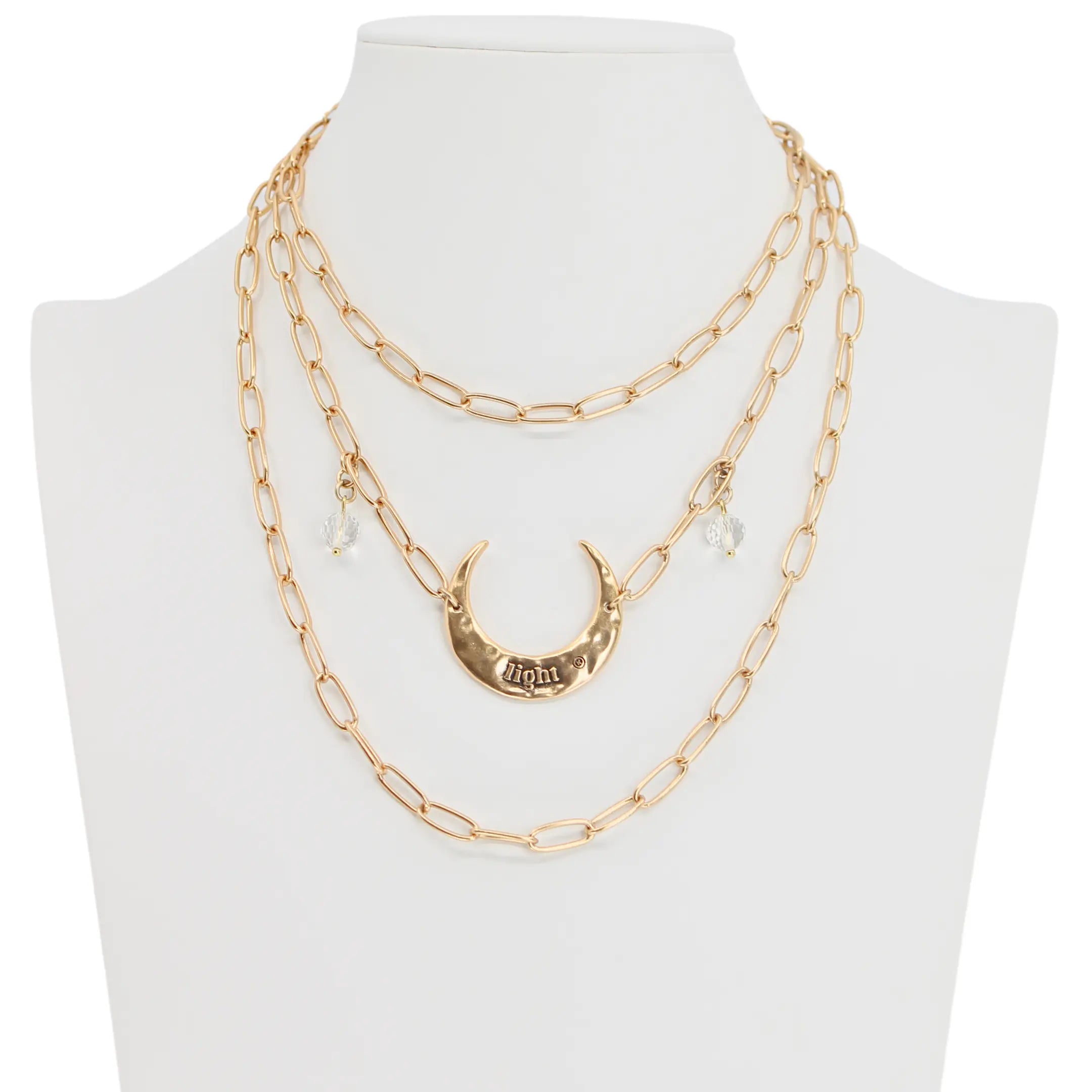 Light Crescent Moon Long Chain Necklace Katia Designs