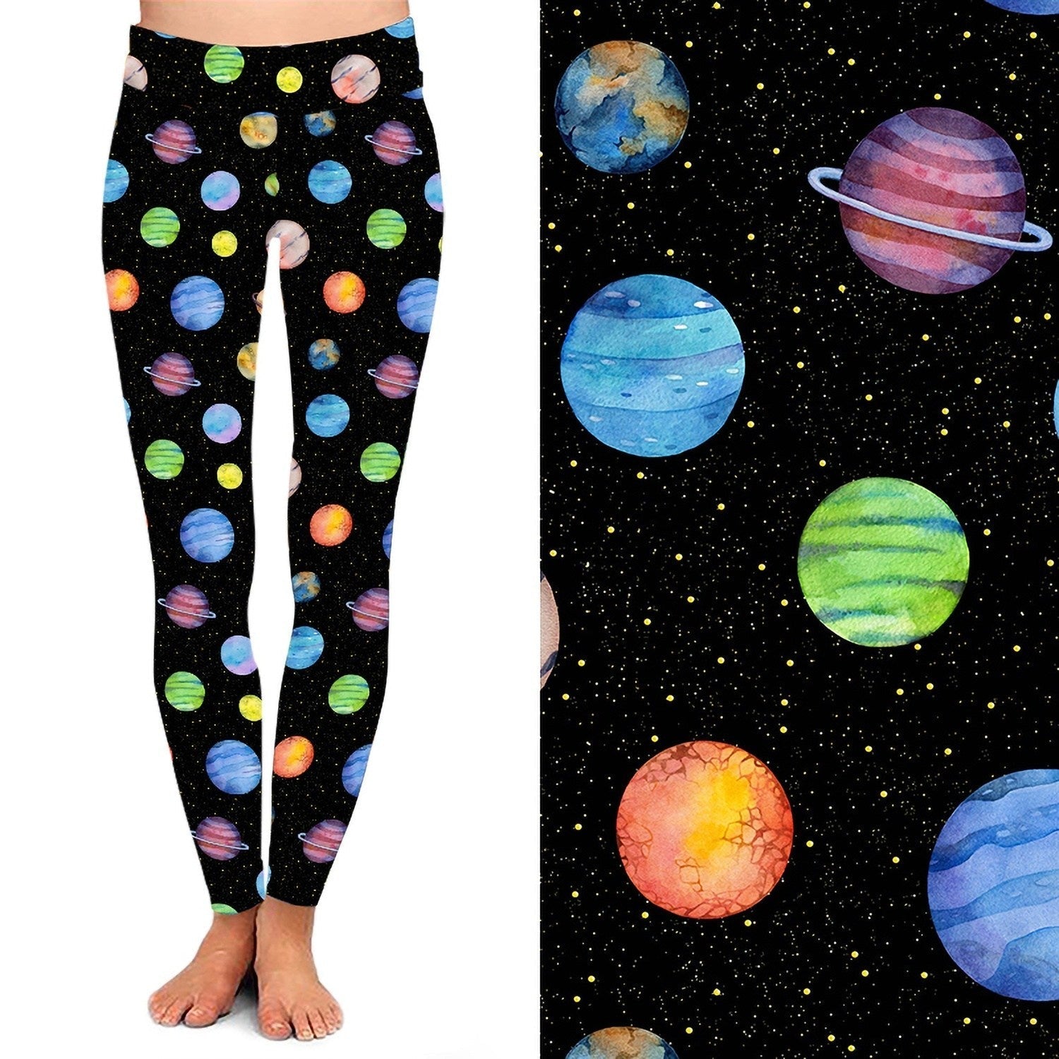 Watercolor Space Leggings â€“ Galaxy Planet  Leggings with Pockets MM