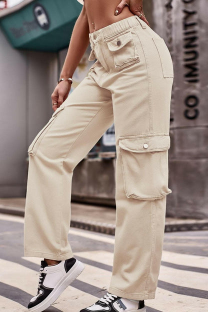 Buttoned knee pocket denim jeans - Love Salve 