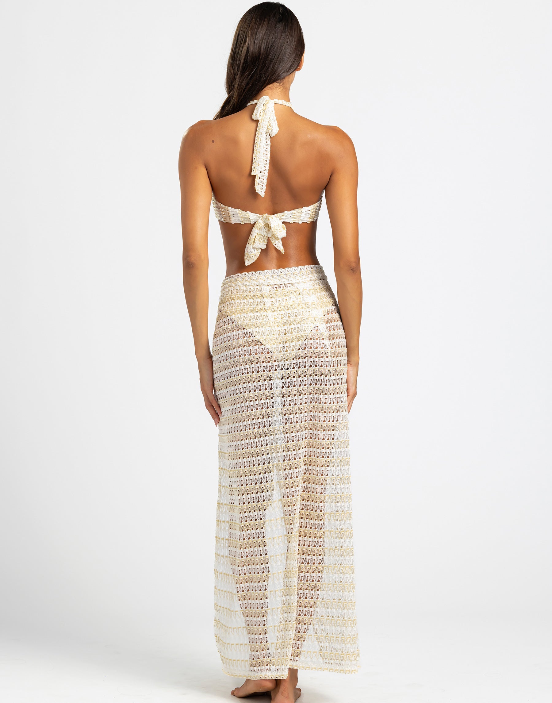 Camden Maxi Wrap Skirt White With Gold Lurex Adjustable Wrap Design For Flattering Fit Beach Bunny Swimwear