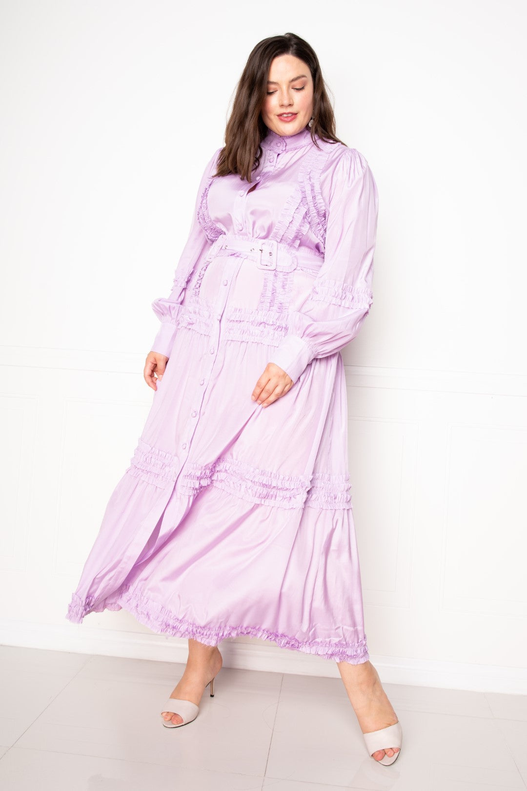 Belted Shirt Dress With Ruffle Detail Divine Design4U