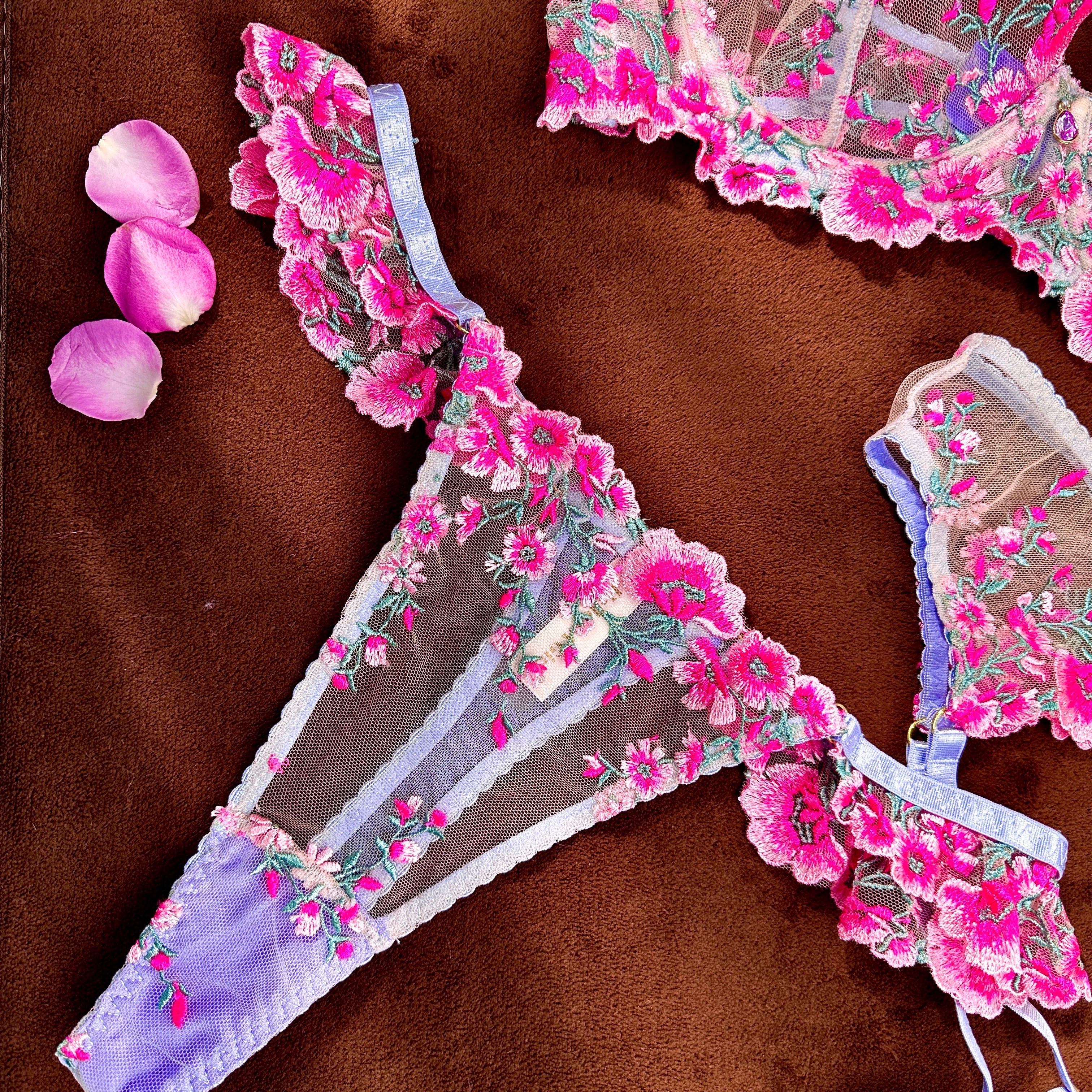 Fantasy Pink Bloom Embroidery Lingerie Set Hello.LA.Girl