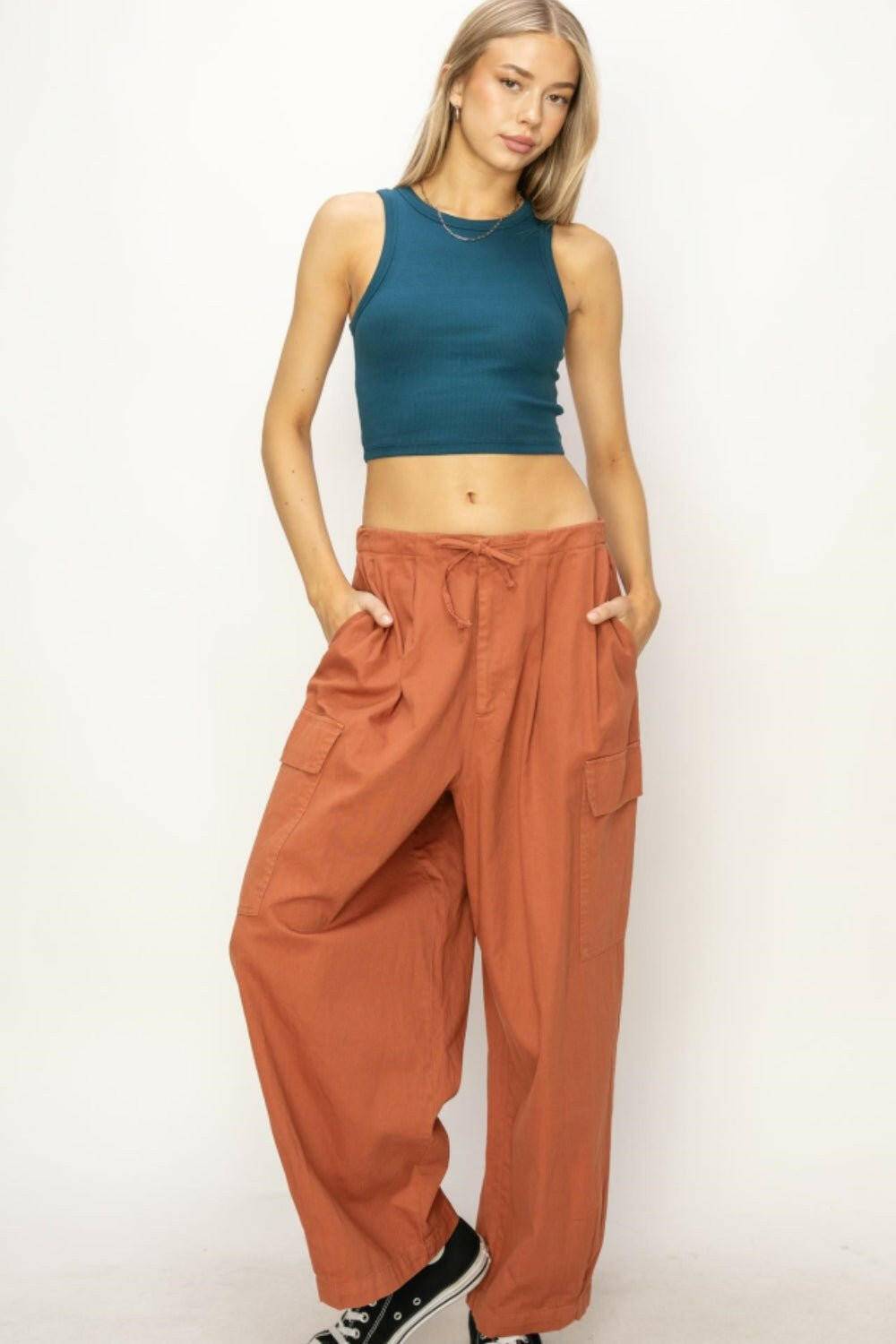 Cargo Chic Drawstring Wide Leg Trousers 