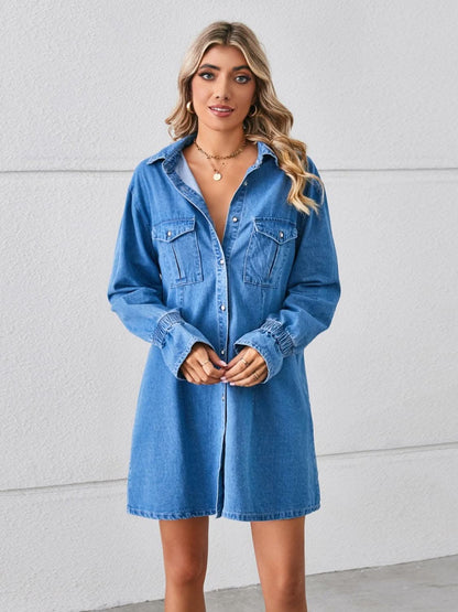 Casual denim mini dress with pockets 