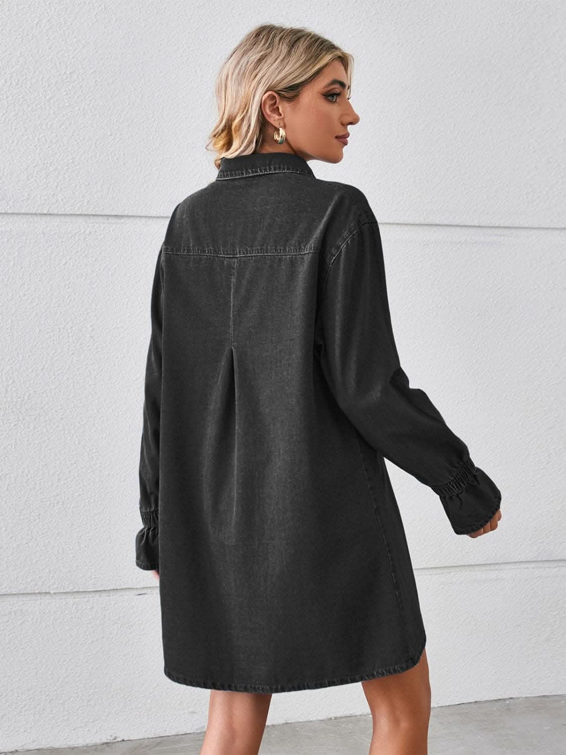 Casual denim mini dress with pockets 