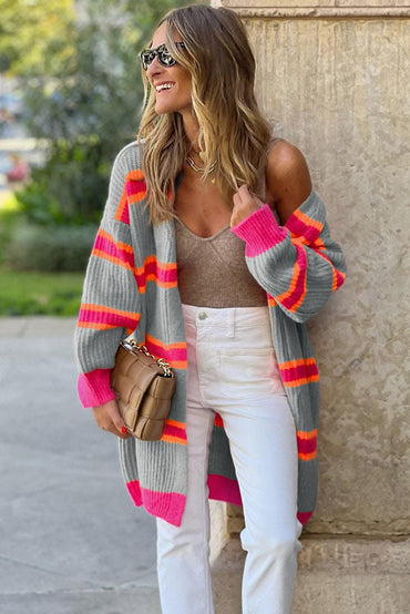 Casual striped long sleeve cardigan - Love Salve 