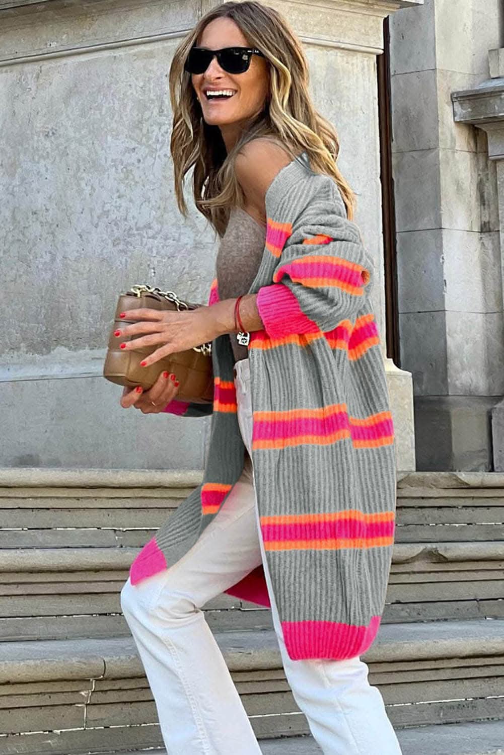 Casual striped long sleeve cardigan - Love Salve 