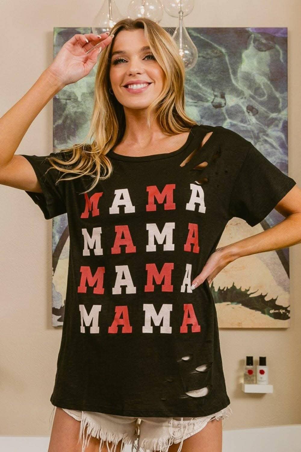 Celebrate Motherhood with Distressed Graphic Tee 