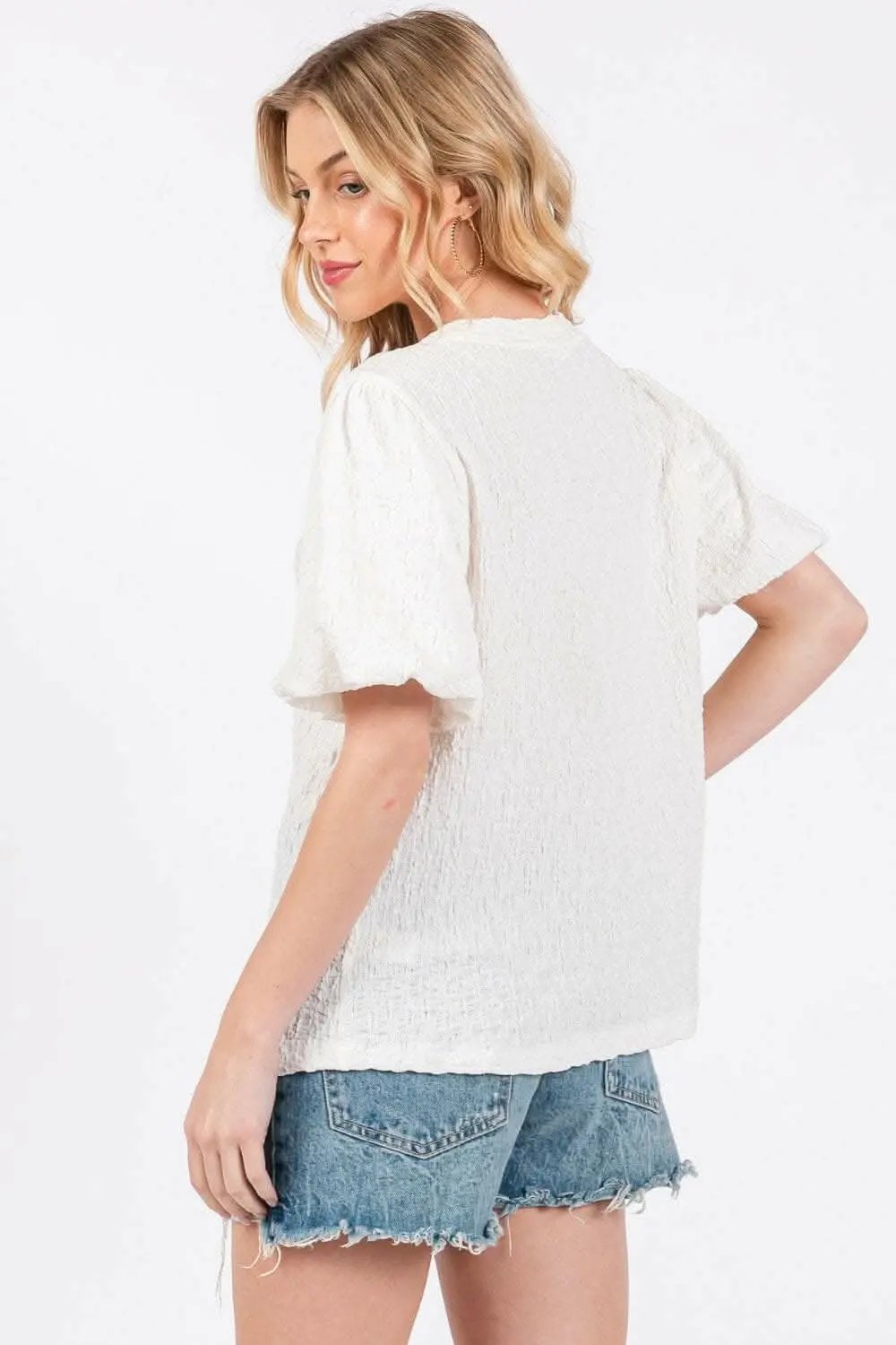 Ces Femme Textured Puff Sleeve Top - Love Salve 
