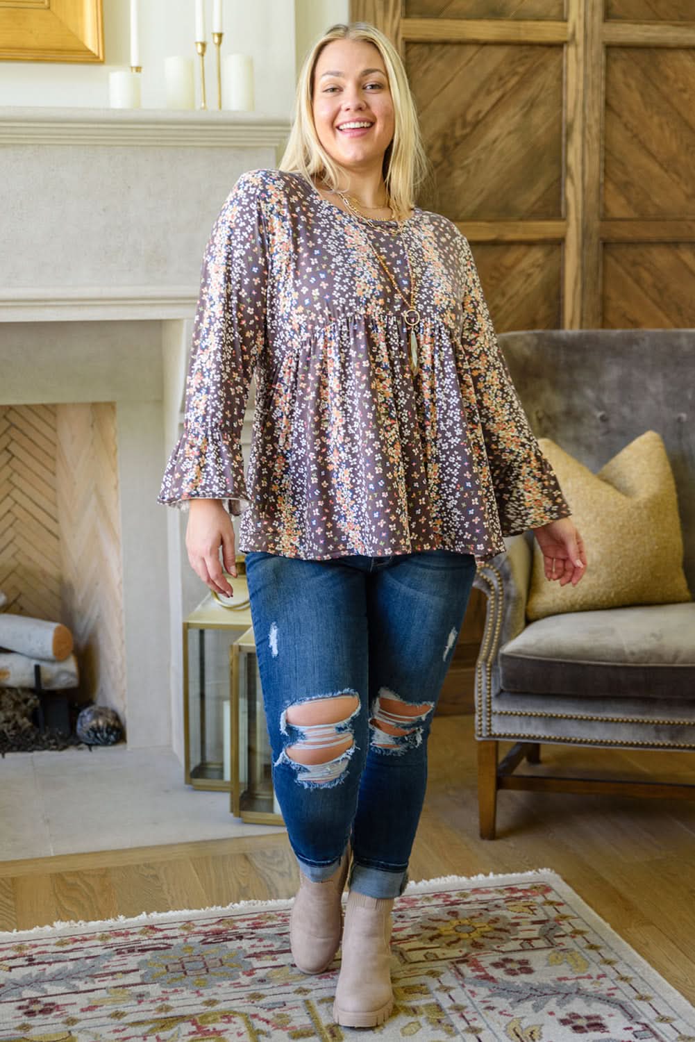 Charming plus size floral babydoll top - Love Salve 